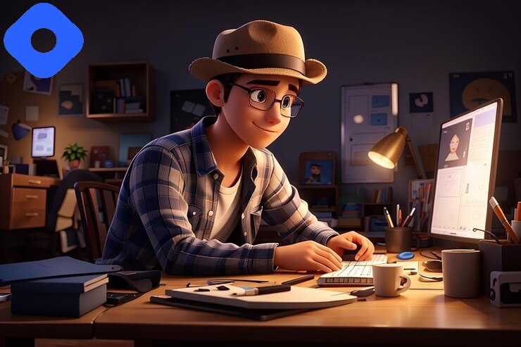 Image of a boy with Hashnode logo.